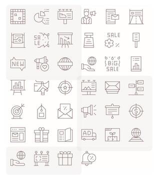 40 Thin Line Icons for Marketing in crisp 64x64 Pixel Optimized resolution vector