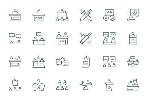 Debate Icon Toolkit featuring 24 Pixel Optimized 64x64 Thin Line elements vector
