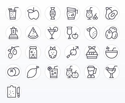 Fruta gráficos presentando 25 regular línea píxel optimizado 256x256 diseños vector