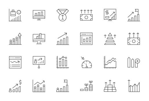 Upward Trend Comprehensive Bundle with 24 Pixel Aligned Thin Line 128x128 Icons vector
