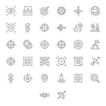 32 Delgado línea íconos desde objetivo en 256x256 cuadrícula equipado calidad vector
