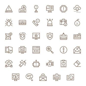 35 128x128 Regular Line Icons optimized for Error Pixel Aligned display vector