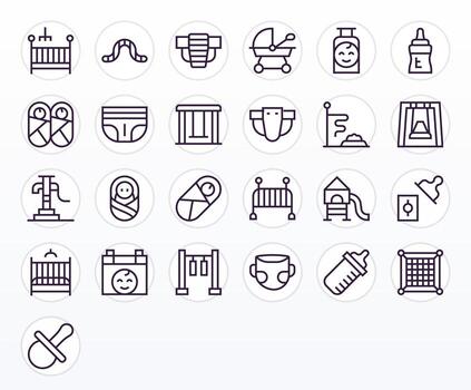 25 Retina Ready Regular Line Icons optimized for Childcare Pixel Optimized display vector