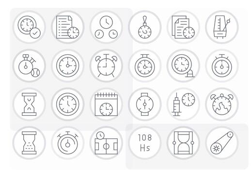 24 Thin Line Grid Fitted Icons tailored for Timing 128x128 interface vector