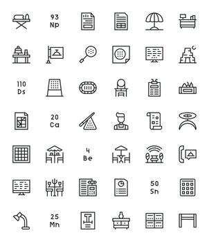 Table Visual Pack containing 42 Regular Line Display Perfect Icons vector