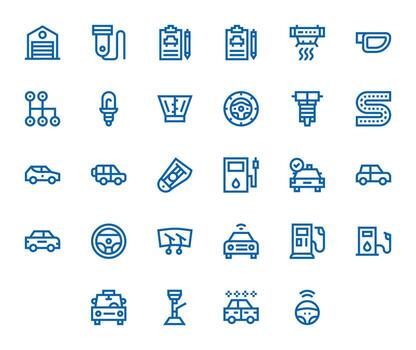 Auto Complete Package with 28 High Resolution Bold Line Pixel Optimized Icons vector