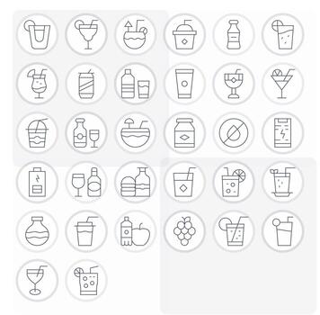 32 Icons for Juice optimized in Pixel Optimized 256x256 Thin Line resolution vector