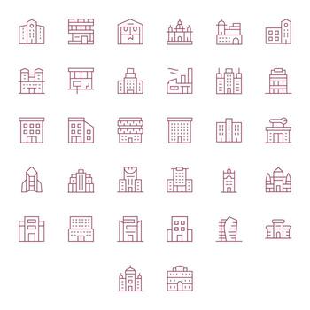 32 Thin Line Icons designed for Commercial Building in 128x128 Grid Fitted format vector
