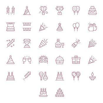 32 Pixel Optimized High Resolution Icons for Celebration Icon in elegant Thin Line design vector