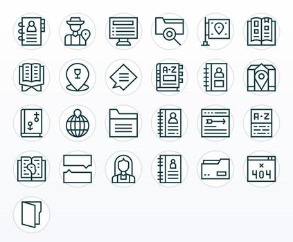 25 256x256 Grid Fitted Icons for Directory in Regular Line Theme vector