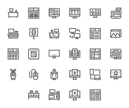 28 Pixel Optimized Bold Line Icons designed for Desktop Interface vector