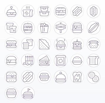 Sandwich Icon Toolkit featuring 32 PIXEL Perfect High Resolution Thin Line elements vector