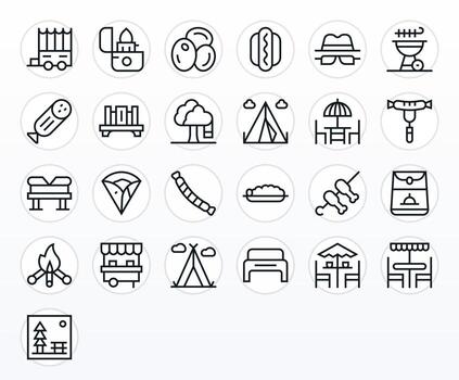 Picnic Display Perfect Set with 25 High Resolution Regular Line Icons vector