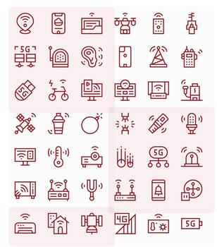 42 Grid Fitted Regular Line Icons from Wireless Collection vector