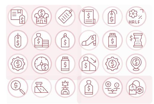 24 64x64 Icons for Pricing in Pixel Aligned Thin Line Format vector