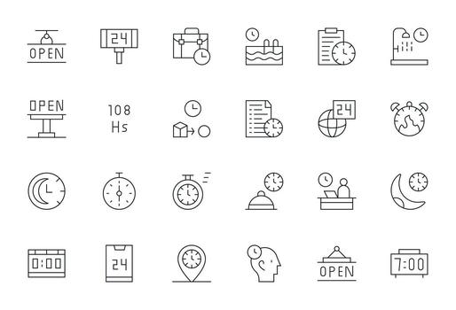 24 Thin Line Editable Icons for Hours Graphics vector