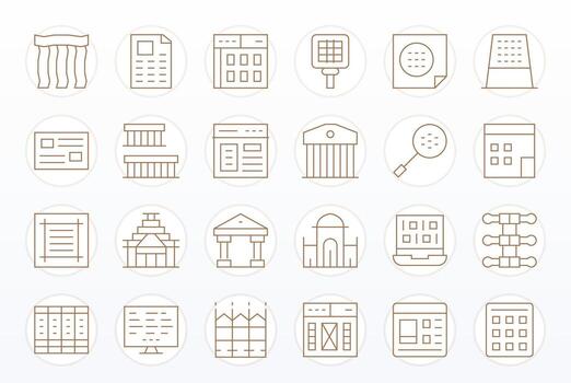 Columns Editable Set with 24 High Resolution Thin Line Icons vector