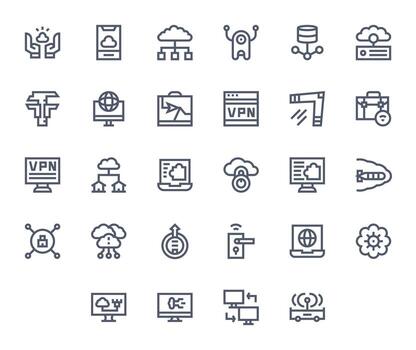 Remote Access Scalable Set featuring 28 Pixel Optimized Bold Line High Resolution Icons vector