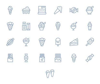 25 Icons for Chocolate optimized in Pixel Aligned 128x128 Regular Line resolution vector