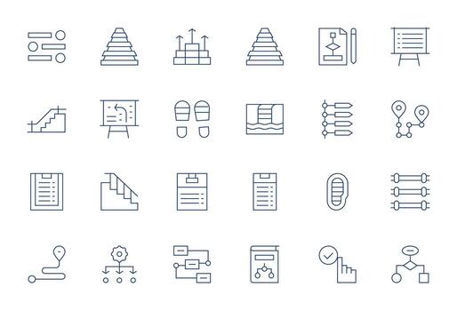 pasos profesional conjunto con 24 Delgado línea píxel alineado 256x256 íconos vector