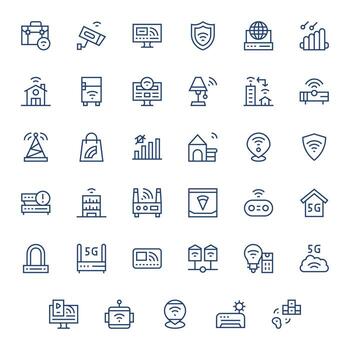 35 regular línea píxel alineado vectores para Wifi tema