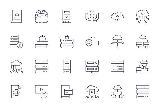 24 Thin Line Pixel Optimized Vectors for Hosting Theme