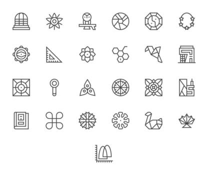 Geometric Ultimate Package with 25 High Resolution Regular Line PIXEL Perfect Icons vector