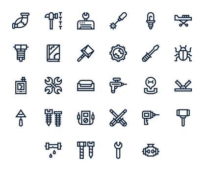 Bold Line Pixel Optimized Icons from Repairing Set with 28 256x256 Icons vector
