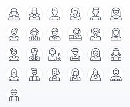 Regular Line Style Avatar Icons with 25 High Resolution Editable Designs vector