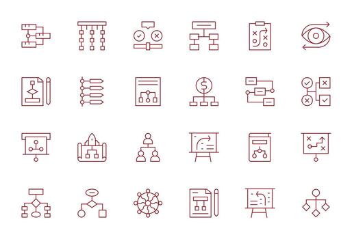 Flowchart Icon Set with 24 Thin Line Retina Ready Pixel Optimized Graphics vector