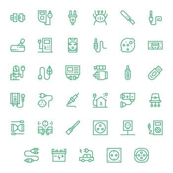 35 Editable Regular Line Icons designed for Plug Interface vector