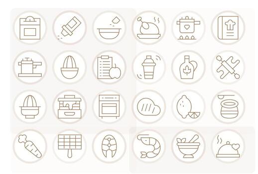 24 64x64 Thin Line Icons optimized for Recipe PIXEL Perfect display vector