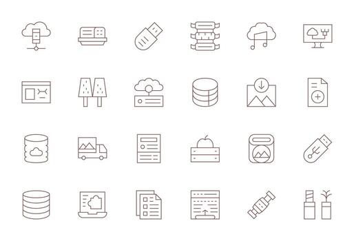 24 Thin Line Editable Icons tailored for File Storage 256x256 interface vector