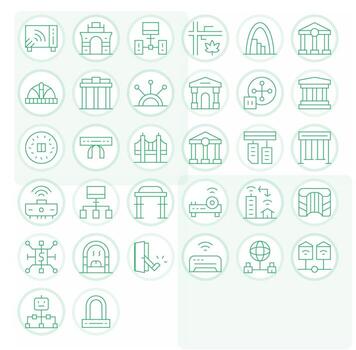 Thin Line Style Gateway Icons with 32 Retina Ready Pixel Optimized Designs vector