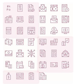 Invoice Icon Arsenal with 40 High Resolution Thin Line Pixel Optimized designs vector