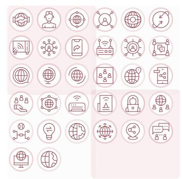 32 íconos inspirado por redes en monitor Perfecto alto resolución Delgado línea calidad vector