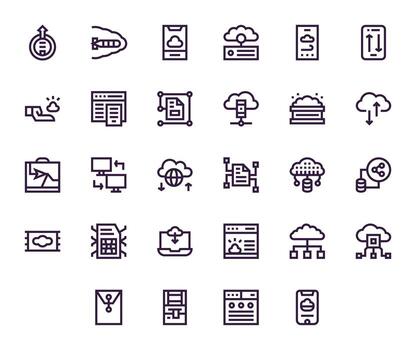 Bold Line Style File Sharing Icons with 28 256x256 Pixel Optimized Designs vector