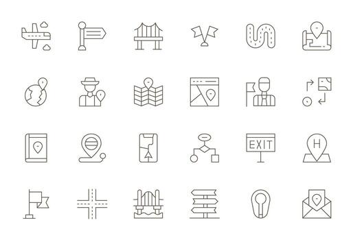 Route featuring 24 High Resolution Icons in Thin Line Design vector
