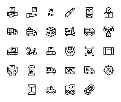28 Display Perfect Icons themed around Parcel in High Resolution Bold Line format vector