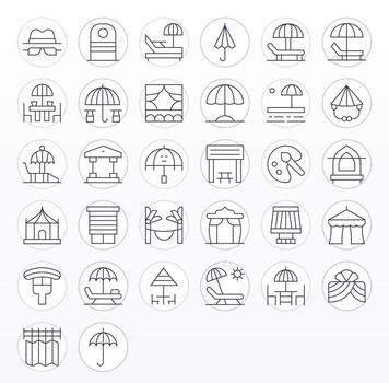 Shade Complete Package with 32 128x128 Thin Line Pixel Aligned Icons vector