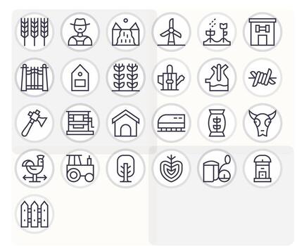 25 píxel Perfecto íconos temática alrededor rural en alto resolución regular línea formato vector