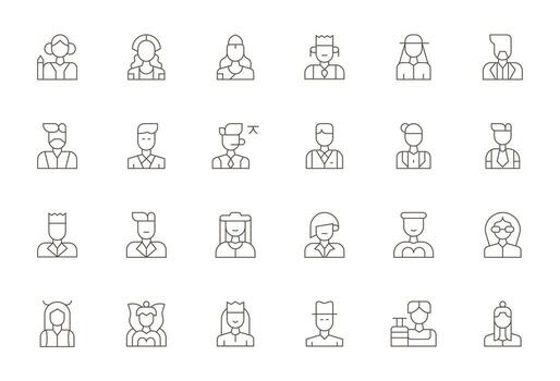 Thin Line Style Manager Icons with 24 High Resolution Pixel Optimized Designs vector