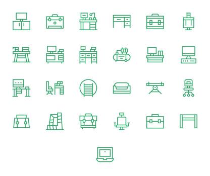 puesto de trabajo icono caja de herramientas presentando 25 píxel optimizado 256x256 regular línea elementos vector