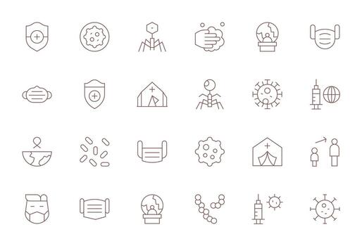 Pandemic Icon Toolkit featuring 24 Grid Fitted High Resolution Thin Line elements vector