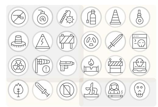 24 Thin Line Pixel Optimized Icons crafted for Danger High Resolution applications vector