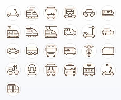 25 Regular Line Icons from Commute in Retina Ready Grid Fitted Quality vector