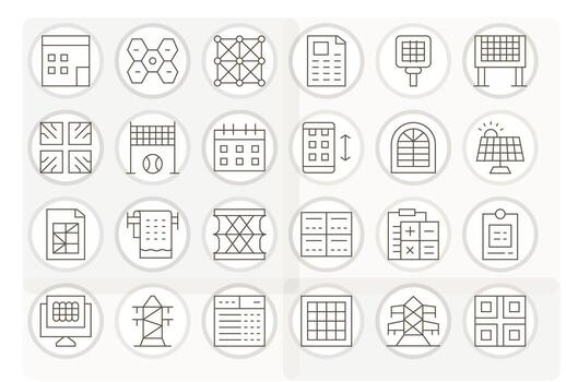 24 Editable Icons themed around Grid in 128x128 Thin Line format vector