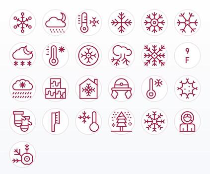 Frost Visual Pack containing 25 Regular Line Pixel Aligned Icons vector