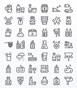 42 64x64 Icons for Liquid in Grid Fitted Regular Line Format vector