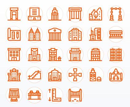 Architecture Scalable Set featuring 28 PIXEL Perfect Bold Line 256x256 Icons vector